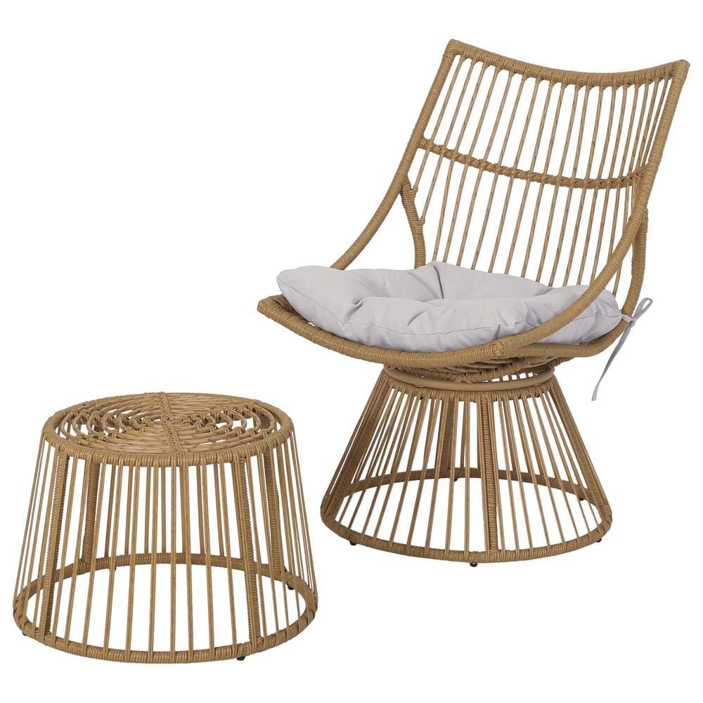 Hearth and Haven Elaine 2-Piece Patio Chat Set with Beige Cushion in Light Brown, , large