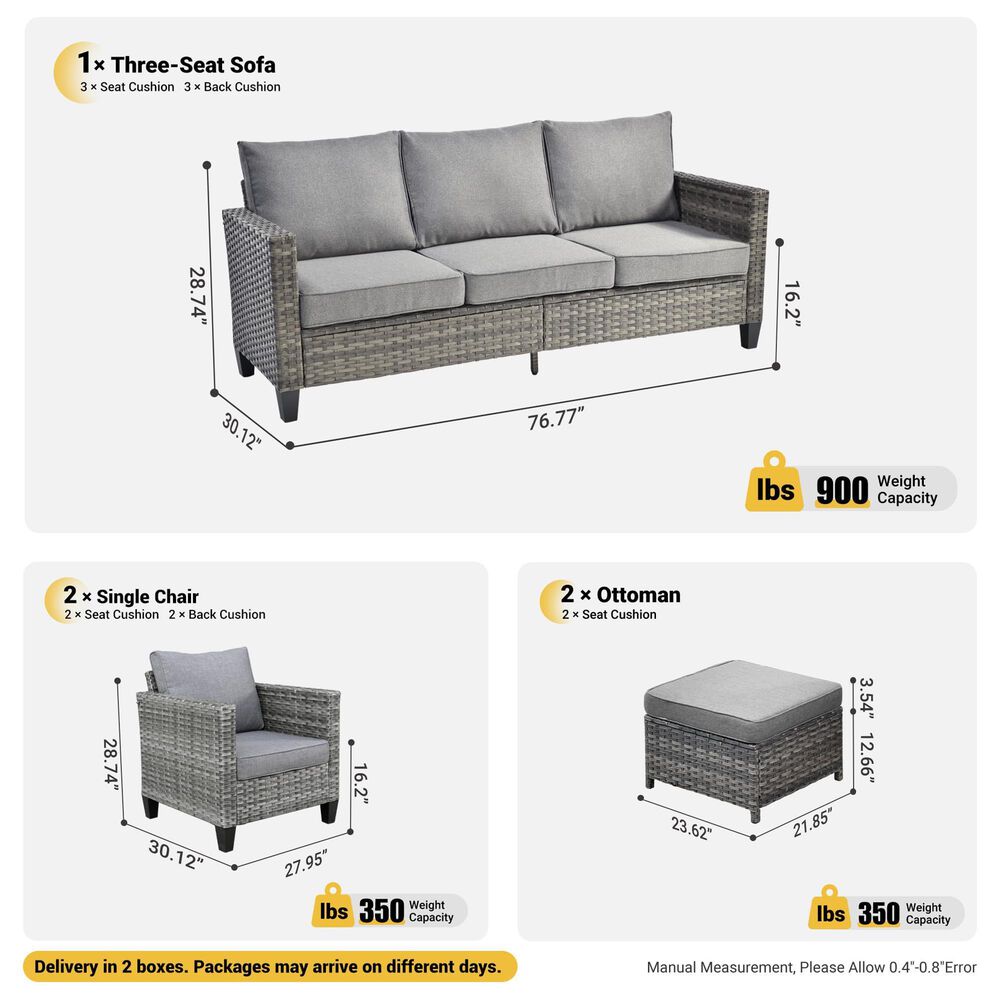 HOMLUX 5-Piece Outdoor Wicker Patio Furniture Set, High Back Rattan Sofa with Chairs, Ottomans &amp; Cushions in Dark Gray, , large