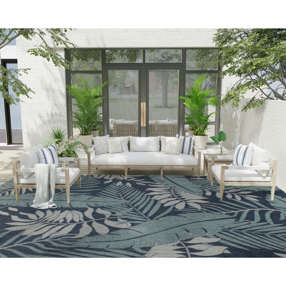 Nourison Garden Oasis GOA02 Navy 10&#39; x 14&#39; Indoor/Outdoor Area Rug, , large