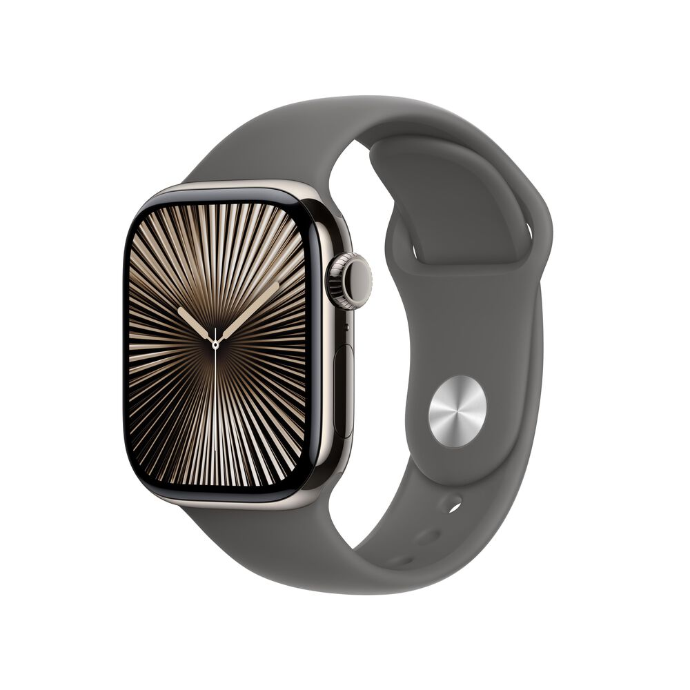 Apple Watch Series 10 GPS + Cellular 42mm Natural Titanium Case with Stone Gray Sport Band - S/M, , large
