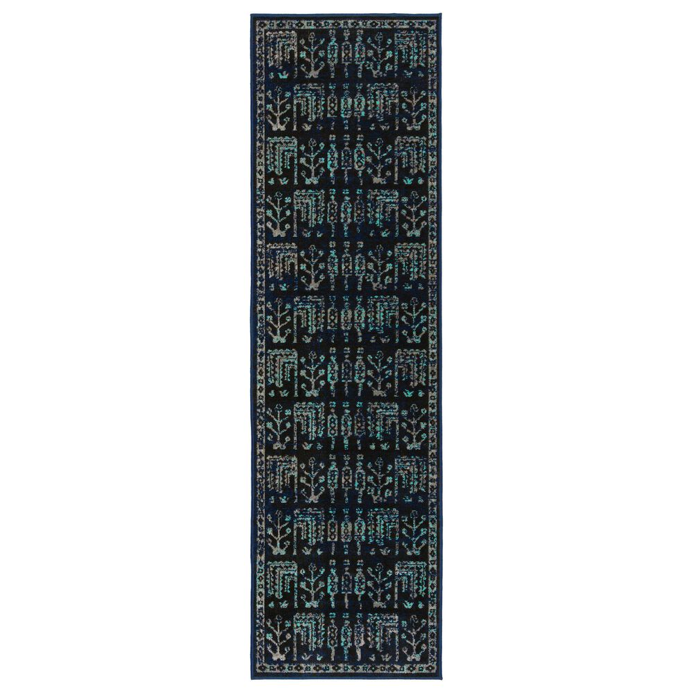 Kaleen Rugs Kaleen Rugs Zuma Beach 2"2" x 7"6" Navy, Black, Turquoise and Grey Runner, , large