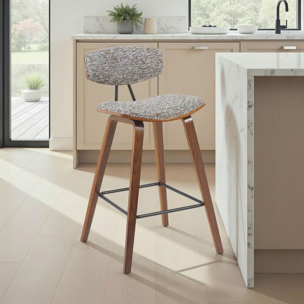 Armen Living Fox Counter Height Stool with Speckled Brown Upholstery in Walnut, , large