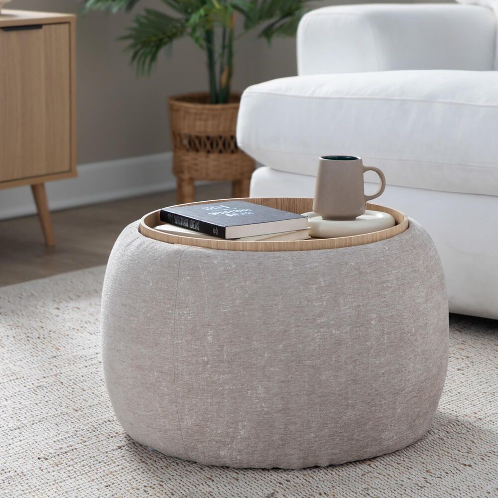 Lumisource Tray Storage Pouf in Light Brown, , large