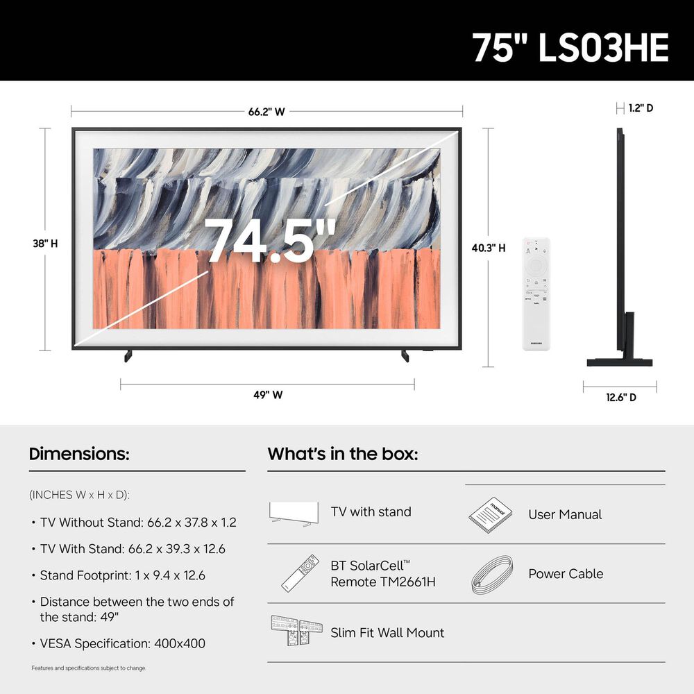 Samsung 75" Class The Frame 4K Vision AI in Black - Smart TV (2026), , large