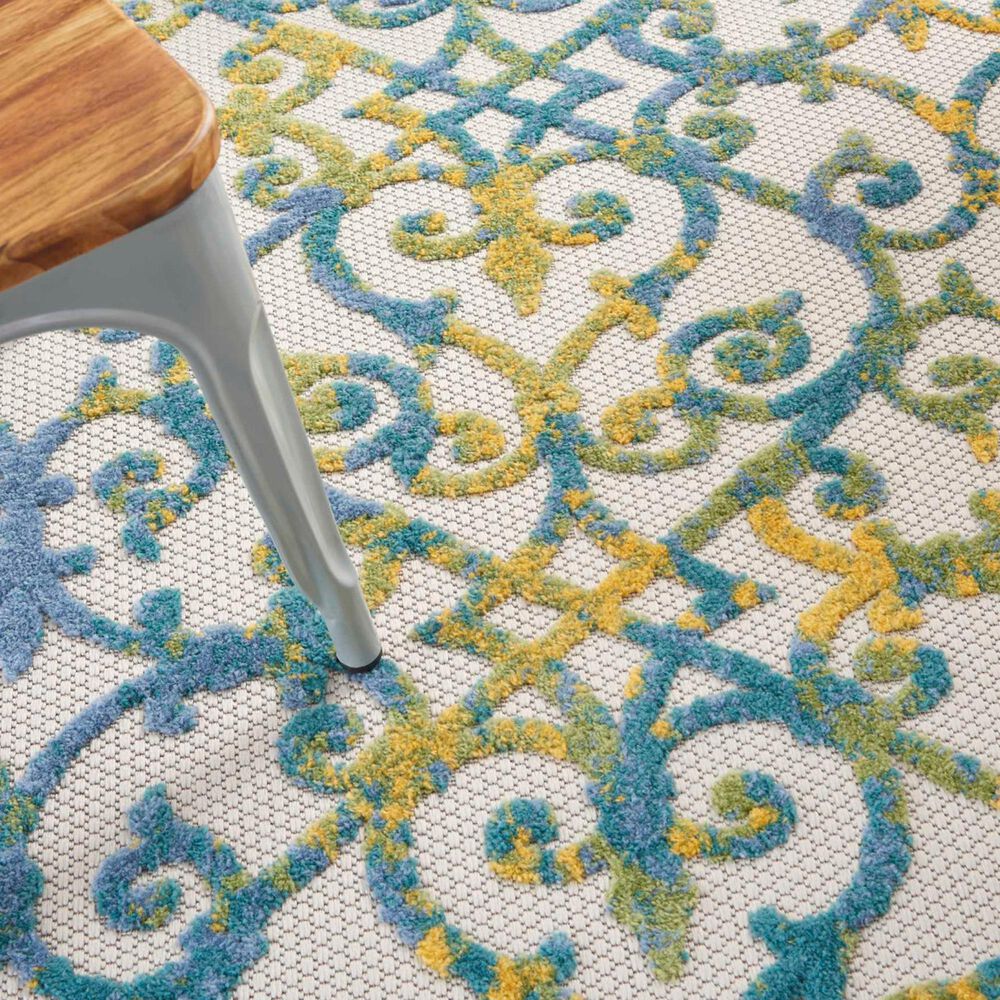 Nourison Aloha 6&#39; x 9&#39; Ivory and Blue Indoor/Outdoor Area Rug, , large