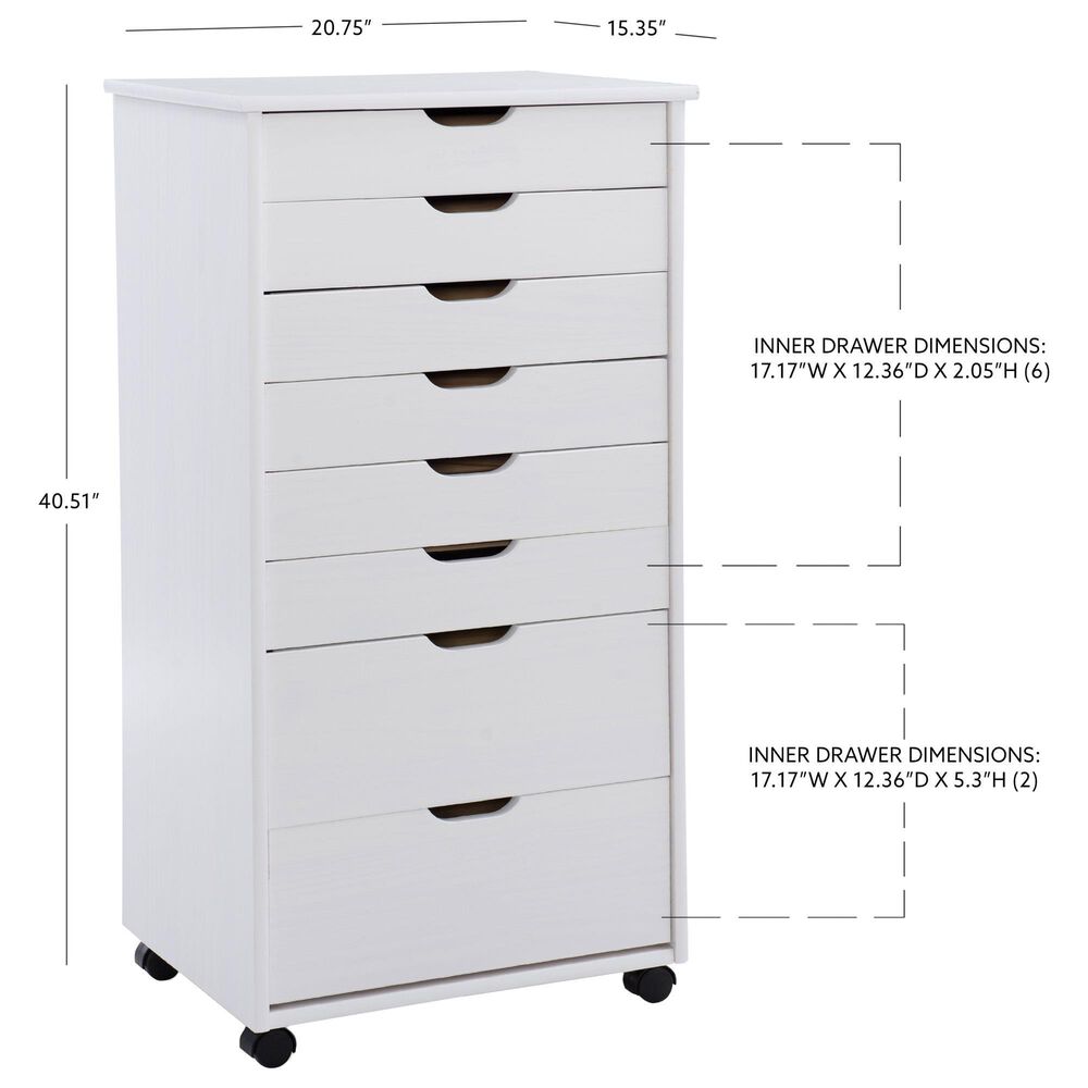 Linon Home Decor Cary 8-Drawer Rolling Cart in White Wash, , large