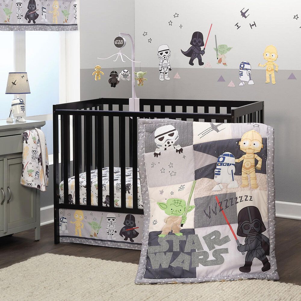 Lambs and Ivy Star Wars Classic Fleece Baby Crib Blanket in Gray, Green, White and Black, , large