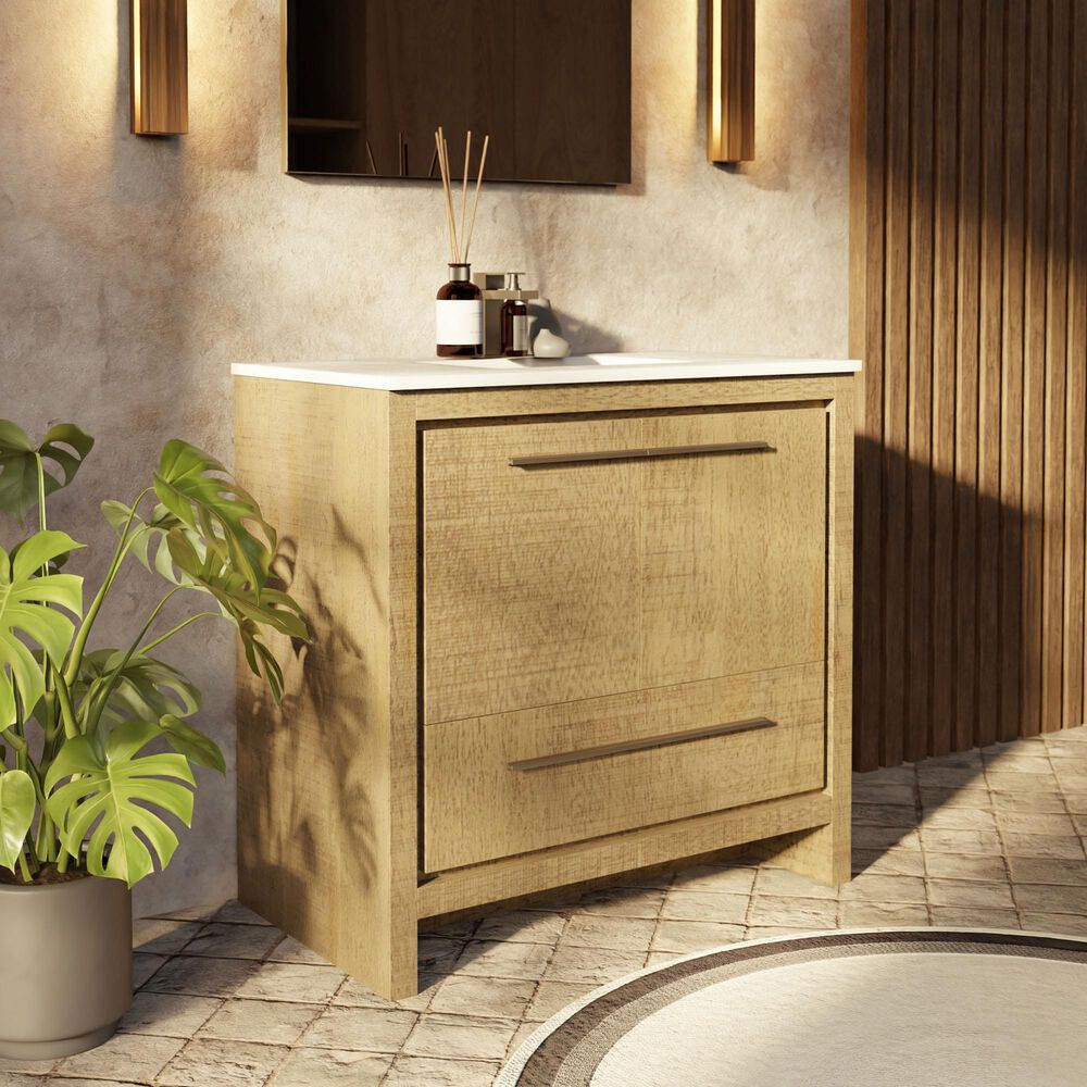 Lexora Home Lafarre 36" Single Bathroom Vanity in Rustic Acacia with 2 cm White Quartz Top and Rectangular Sink, , large