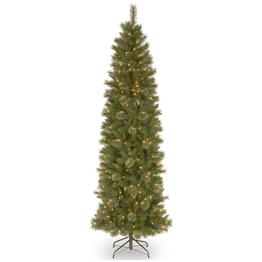 National Tree 7.5" Tacoma Pine Pencil Slim Tree with 350 White Lights, , large