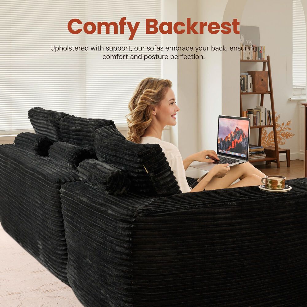HOMLUX 105.5" Zero Assembly Sofa with Ergonomic Chaise Sectional in Black, , large