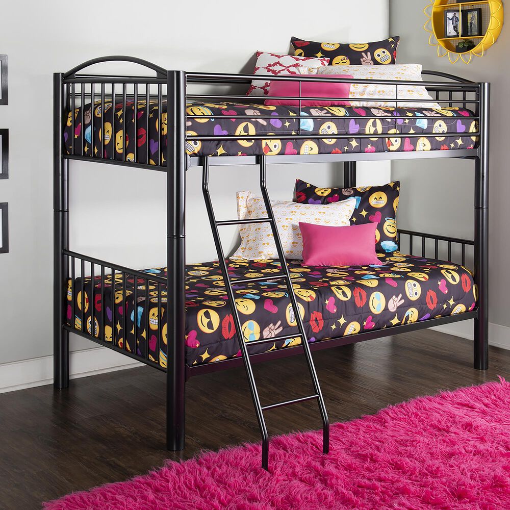 Linon Home Decor Heavy Twin Over Twin Bunk Bed in Black, , large