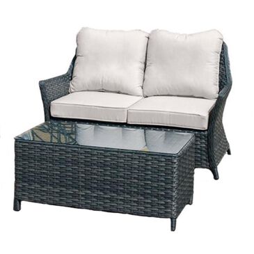 Alfresco Home Joanie Wicker Loveseat and Coffee Table in Dark Brown and Ostrich (Loveseat and Table Only) , , large