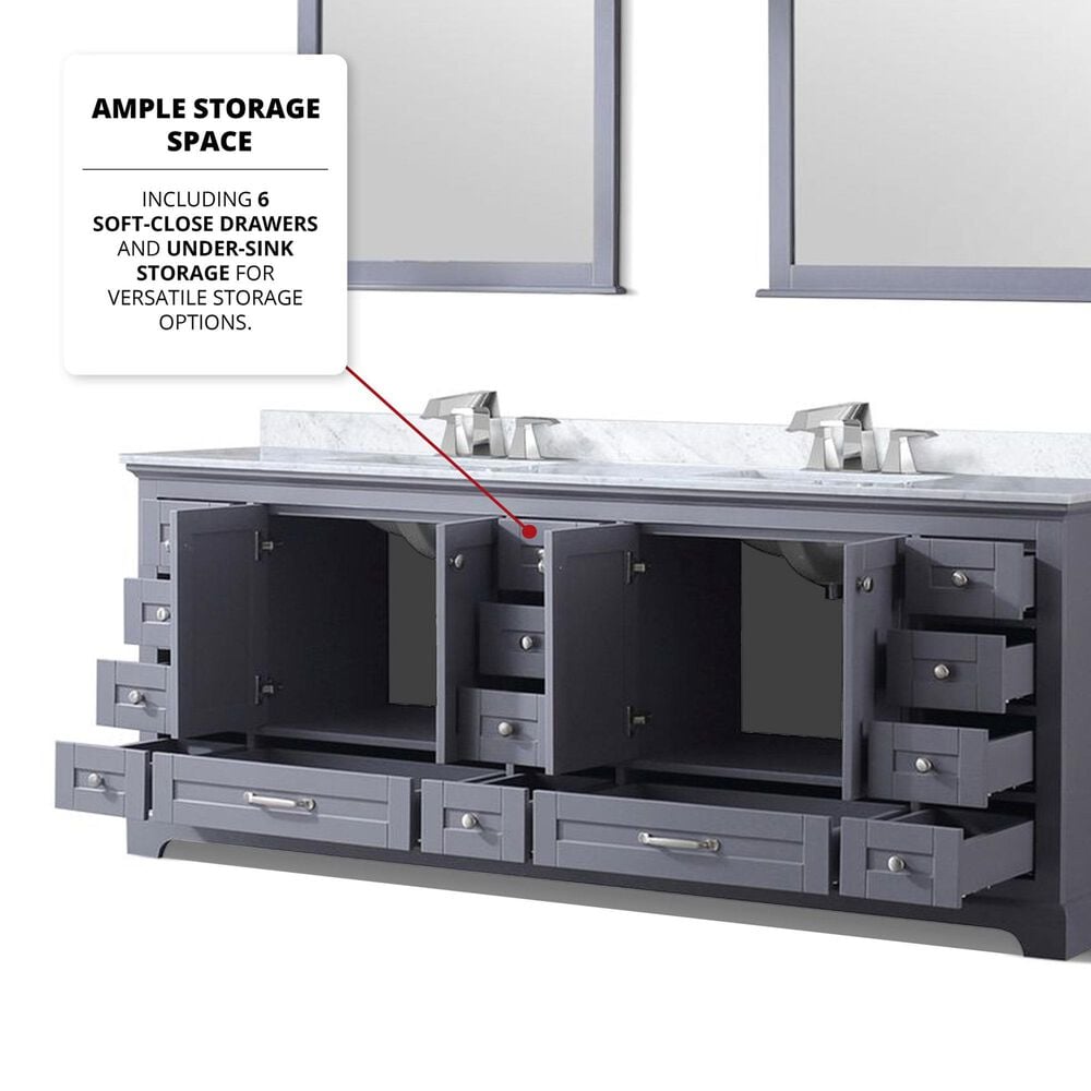Lexora Home Dukes 84&quot; Double Bathroom Vanity in Dark grey with 2 cm White Carrara Marble Top and Rectangular Sinks, , large