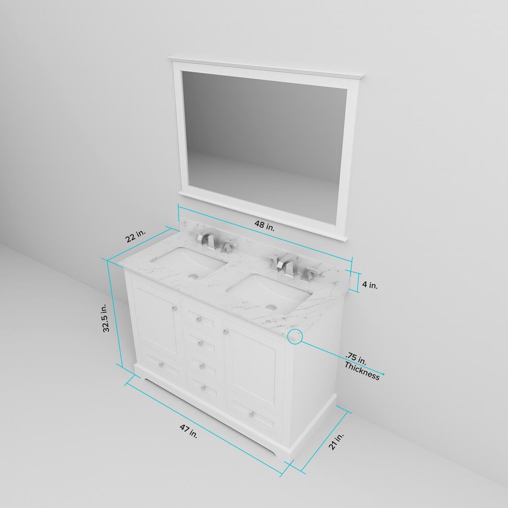 Lexora Home Dukes 48" Double Bathroom Vanity in White with 2 cm White Quartz Top and Rectangular Sinks, , large