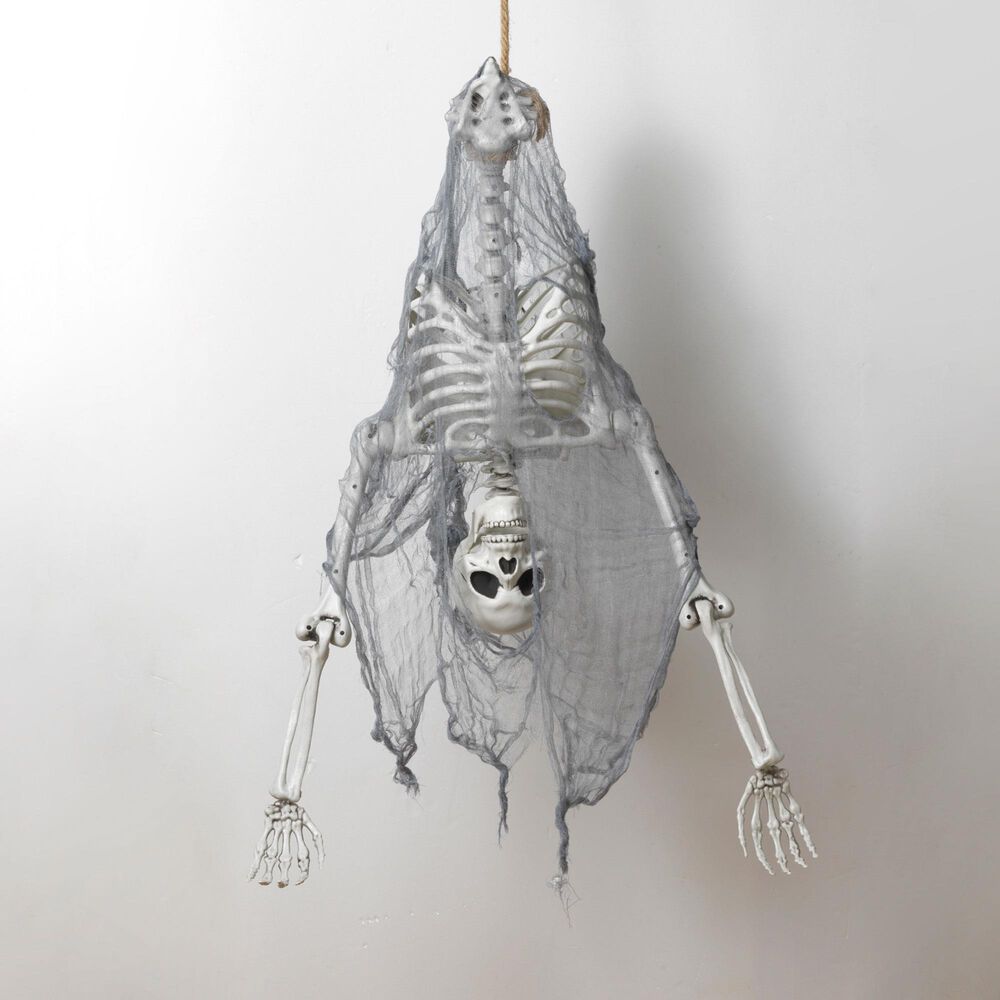 The Gerson Company Lighted Hanging Upside Down Skeleton in White, , large