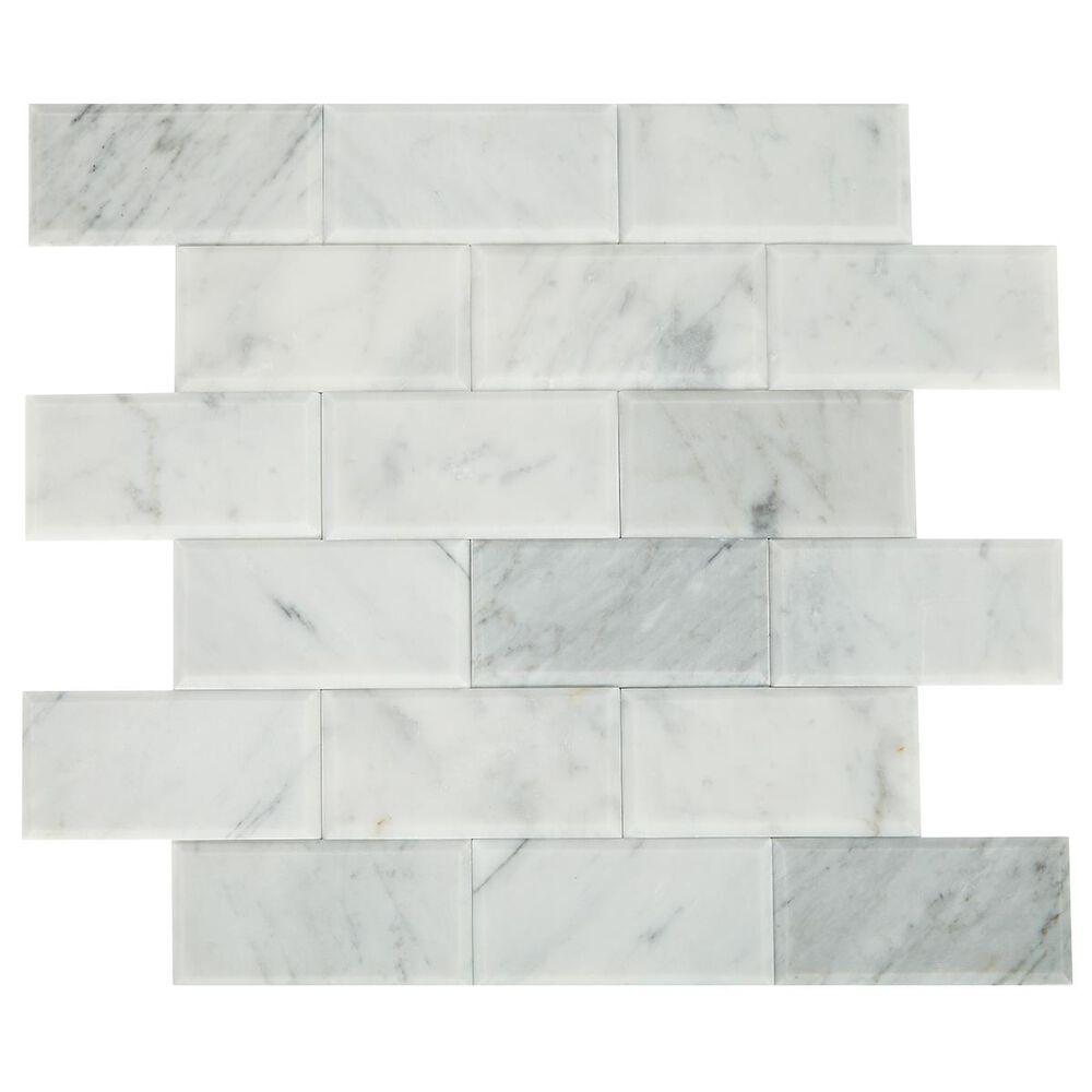 Dal-Tile SimplyStick Carrara White 12"x12" Bevel Mosaic Sheet, , large