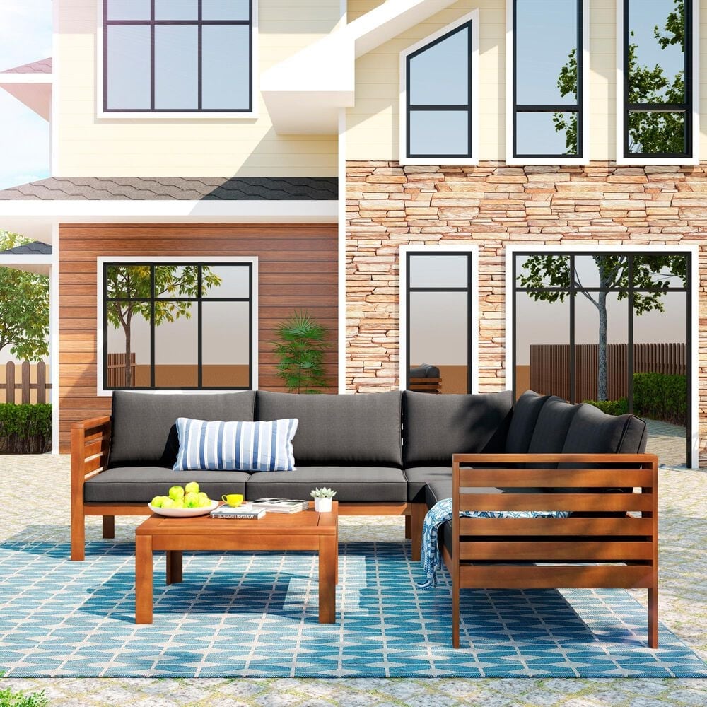 Hearth and Haven 4-Piece Outdoor Sectional Set in Gray, , large