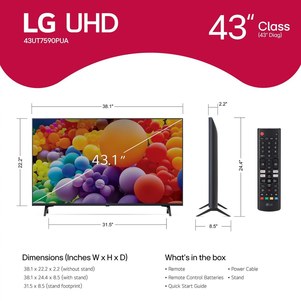 LG 43&quot; Class UHD Series 4K UHD - Smart TV with 2.1 Channel Sound Bar and Wireless Subwoofer in Black, , large