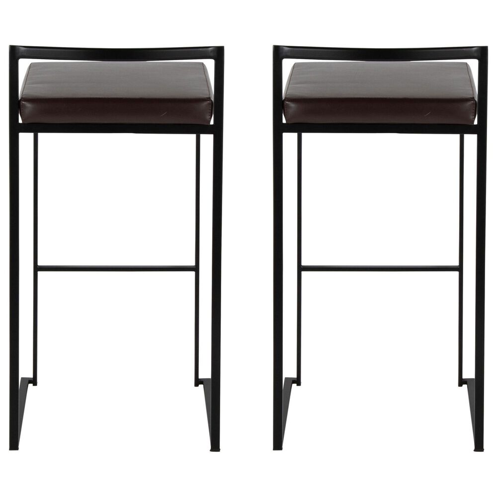 Lumisource Fuji Stackable Barstool with Brown Faux Leather Cushion in Black &#40;Set of 2&#41;, , large
