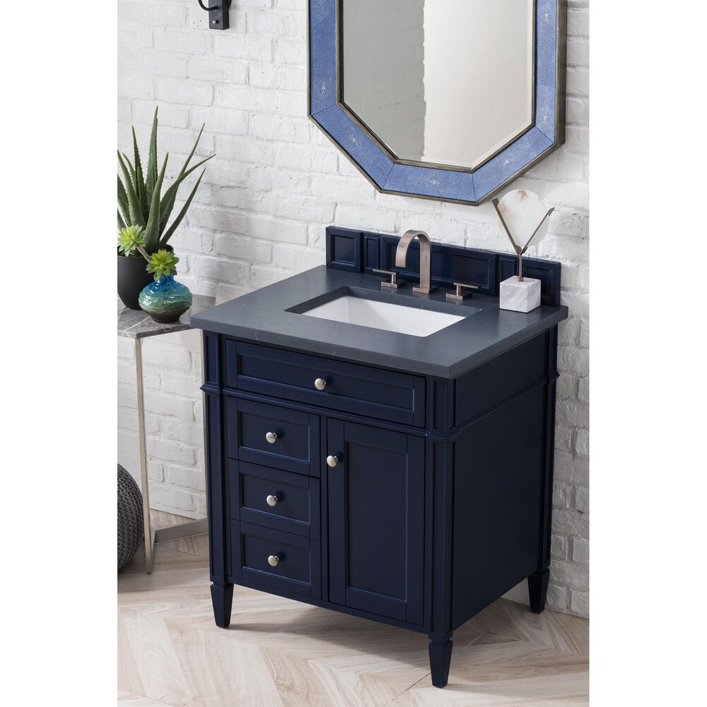 James Martin Vanities Brittany 30&quot; Single Bathroom Vanity in Victory Blue with 3 cm Charcoal Soapstone Quartz Top and Rectangle Sink, , large