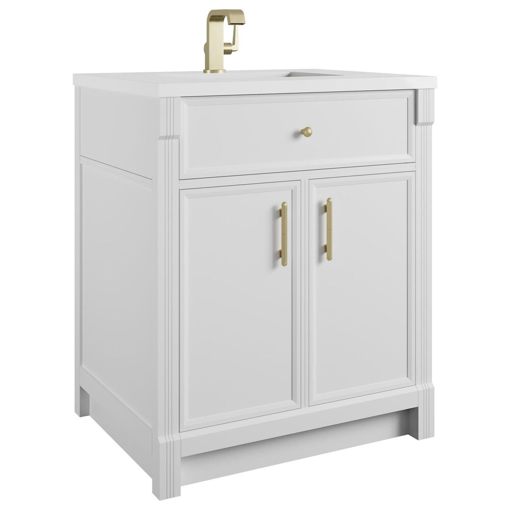 James Martin Bellshire 30" Single Bathroom Vanity in Bright White with Single Hole 3 cm White Zeus Silestone Top and Rectangular Sink, , large