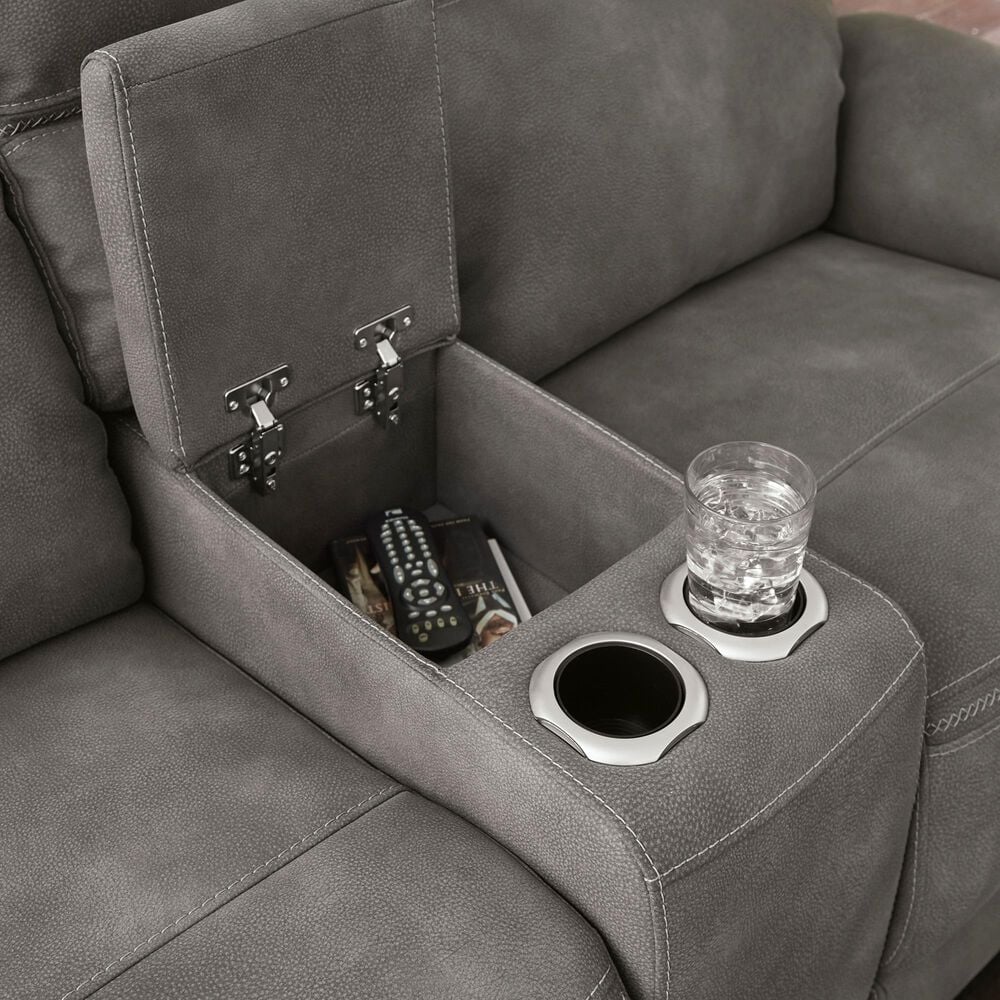 Ashley Next-Gen DuraPella Power Console Loveseat with Power Headrest in Slate, , large