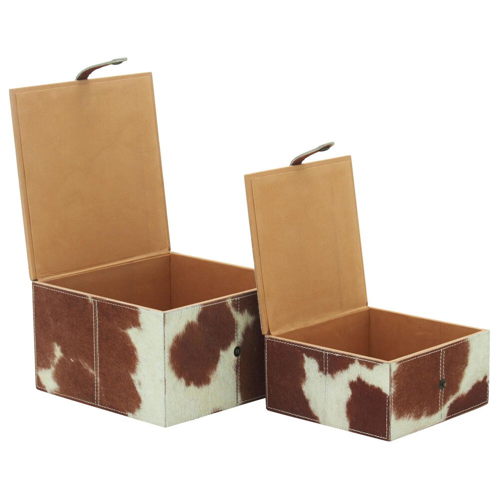 Maple and Jade 2-Piece Handmade Decorative Box Set with Snap Front Closure in Brown and White, , large