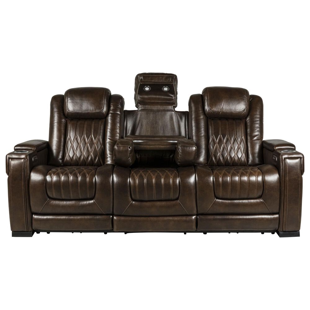 Frankfurt Furniture Leather Power Reclining Sofa with Power Headrest in Brown, , large