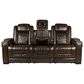 Frankfurt Furniture Leather Power Reclining Sofa with Power Headrest in Brown, , large