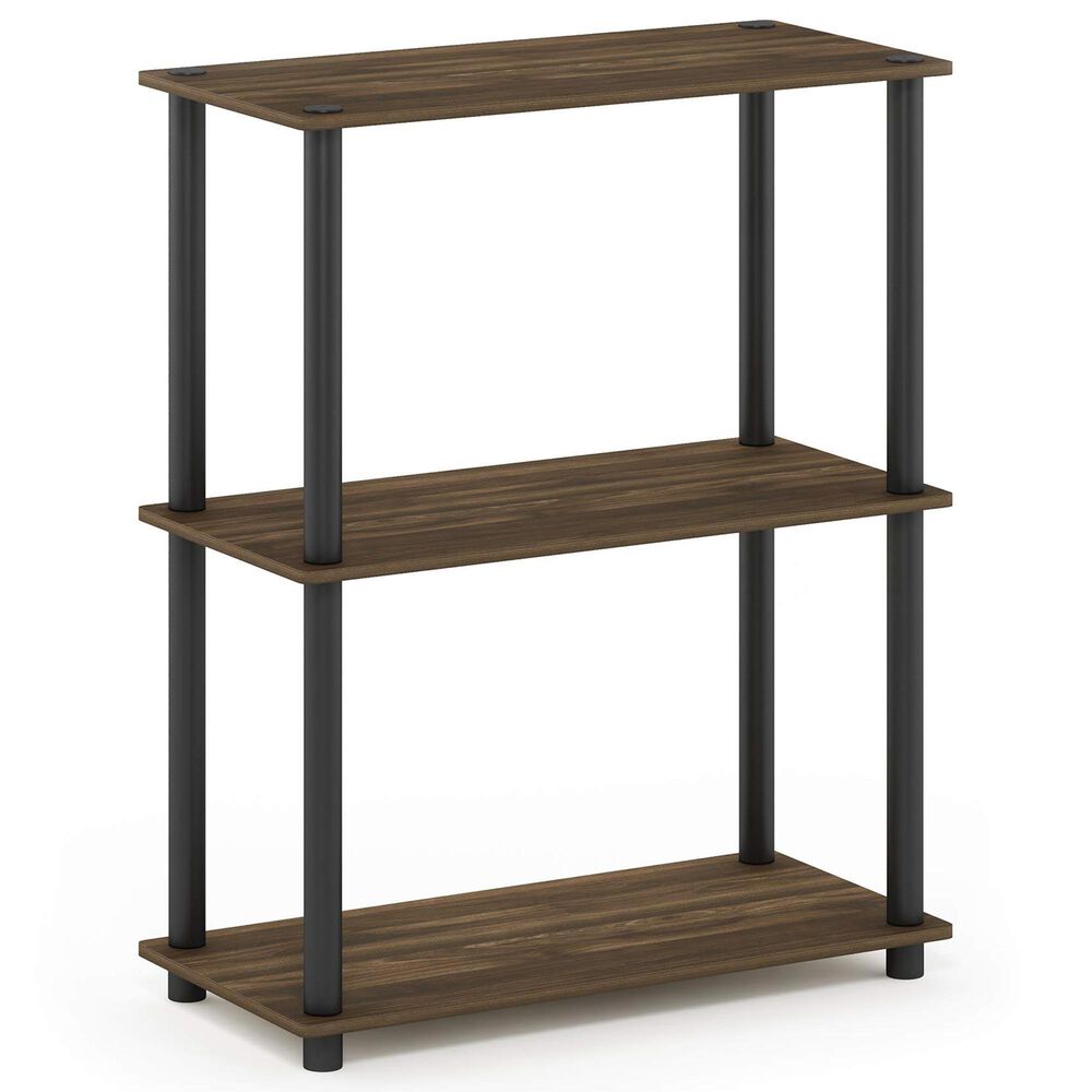 HOMLUX 3-Tier Compact Open Storage Bookshelf in Columbia Walnut and Black, , large