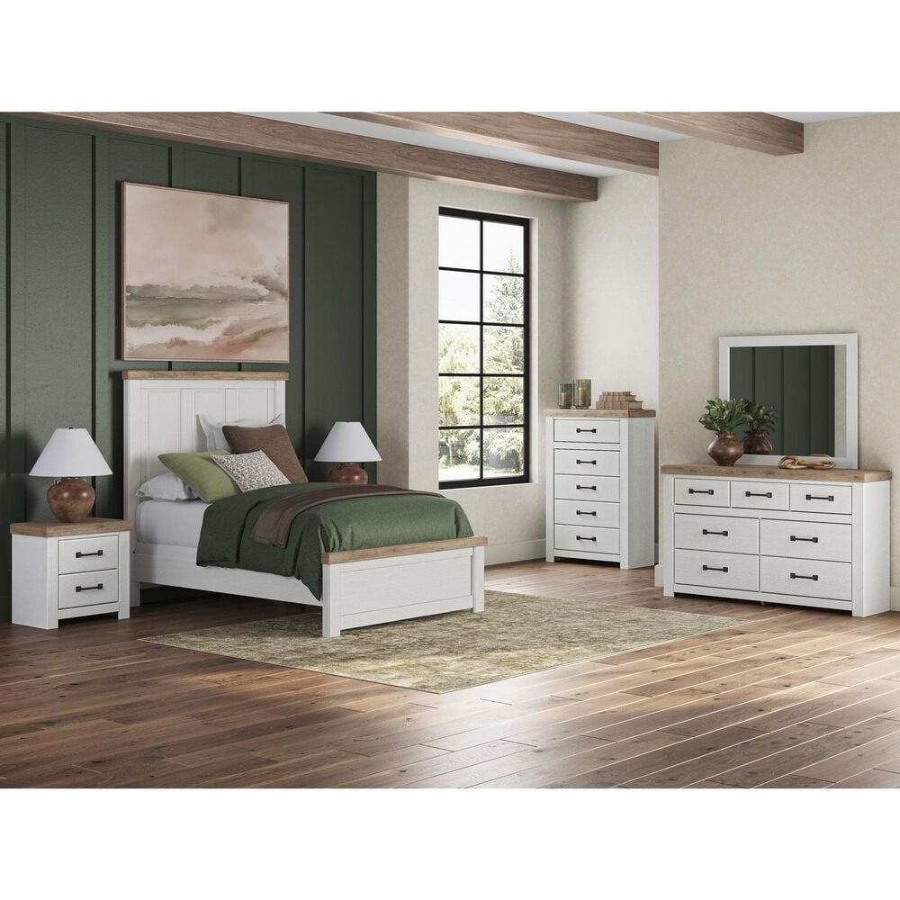 Ashley Savonport Modern Farmhouse Full Panel Bed in White and Brown, , large