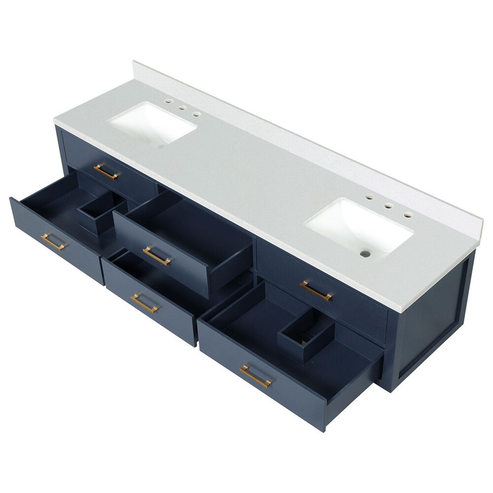 Lexora Home Castor 84&quot; Double Bathroom Vanity in Blue with 2 cm White Quartz Top and Rectangular Sinks, , large