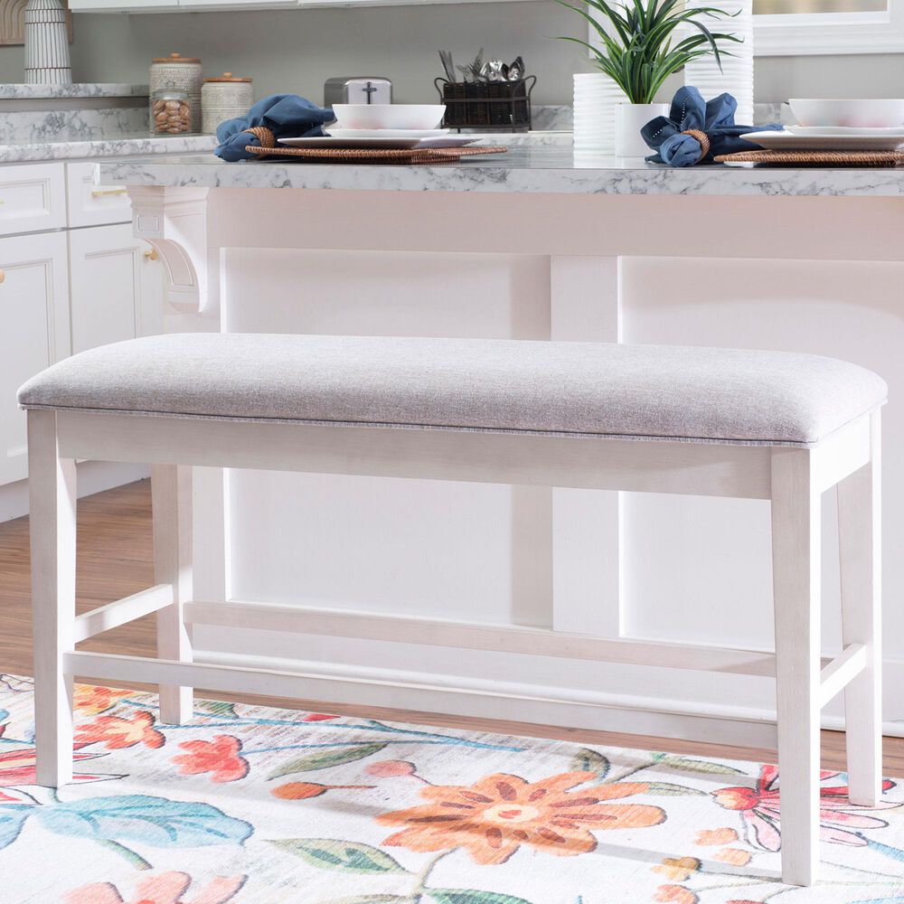 Linon Home Decor Marcum Counter Bench with Grey Cushion in Cream, , large
