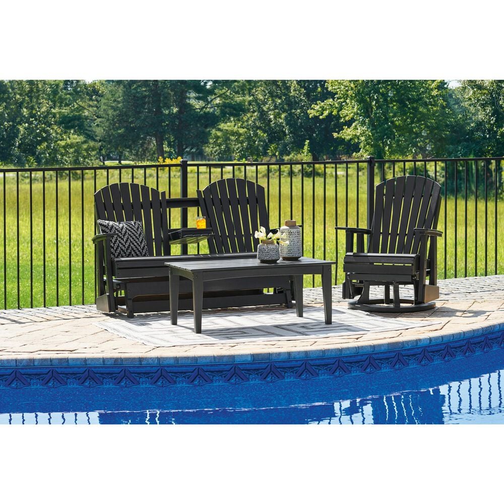 Ashley Hyland Wave Patio Glider Loveseat in Black, , large