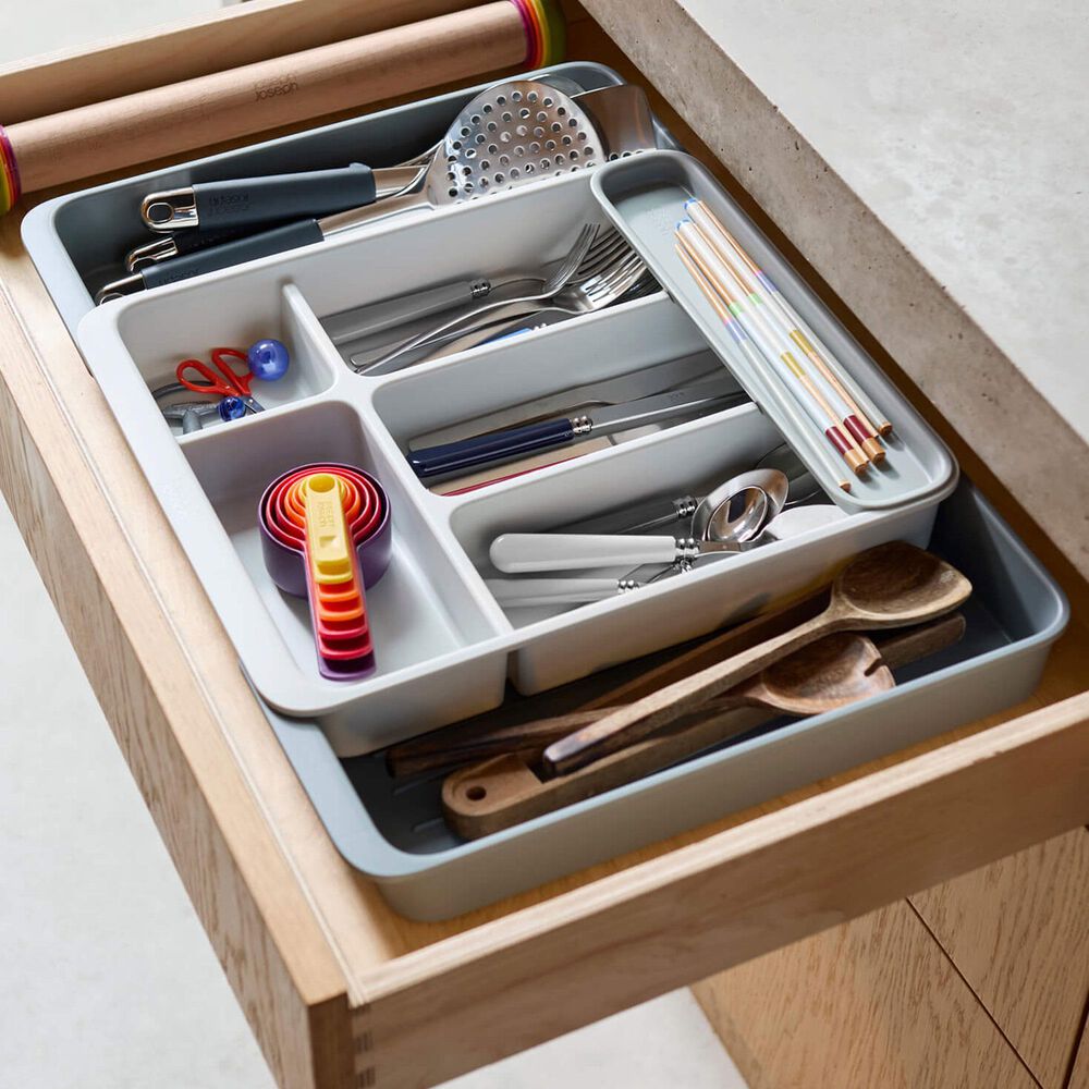 Joseph Joseph DrawerStore Expanding Cutlery, Utensil and Gadget Organizer in Grey and Stone, , large