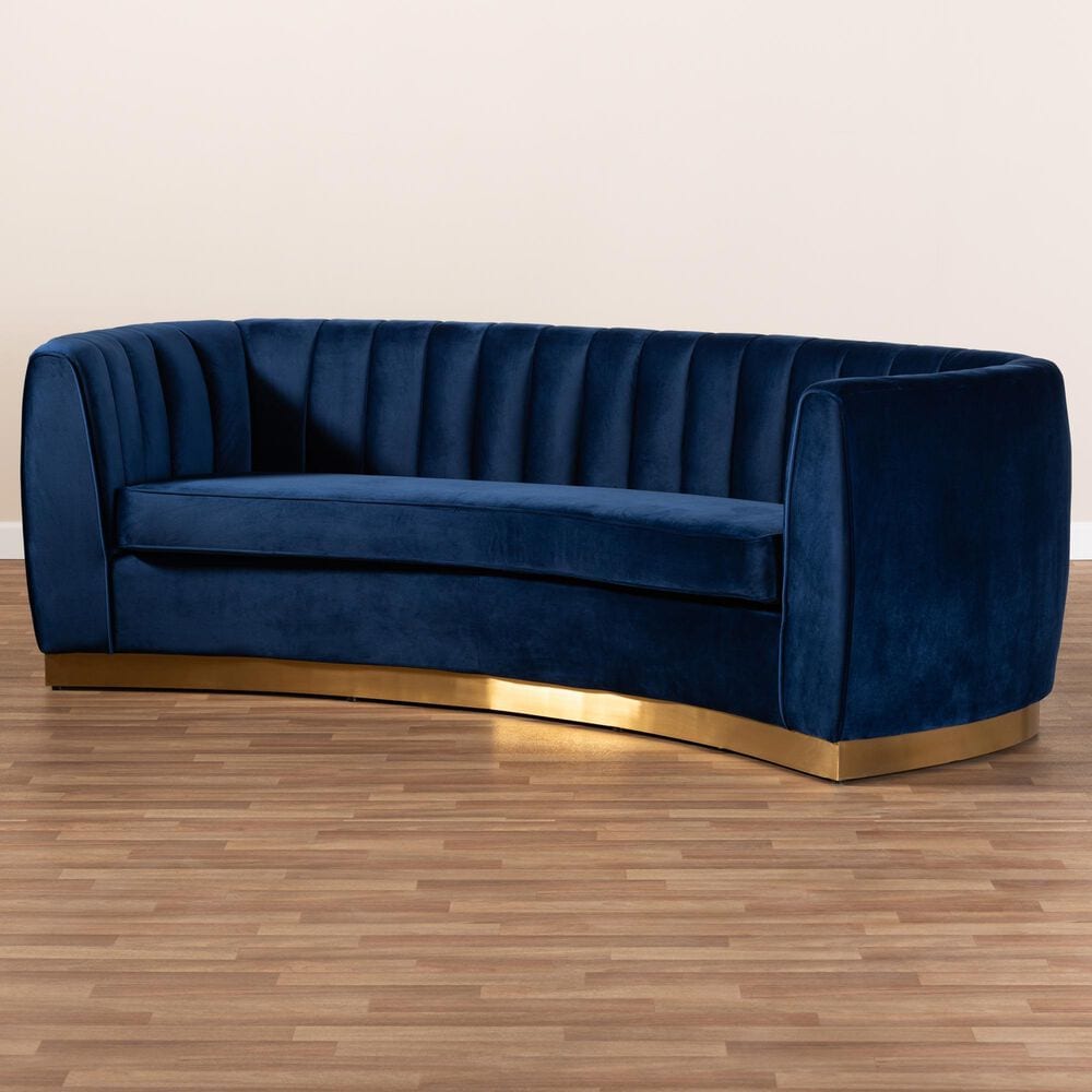 Baxton Studio Milena Stationary Sofa in Royal Blue Velvet, , large