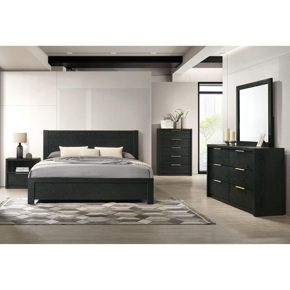 Mayberry Hill South Bed 5 Piece King Panel Bedroom Set in Black, , large