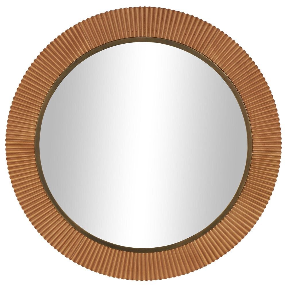 Maple and Jade 43" Round Fluted Wall Mirror Scalloped Edge in Brown, , large