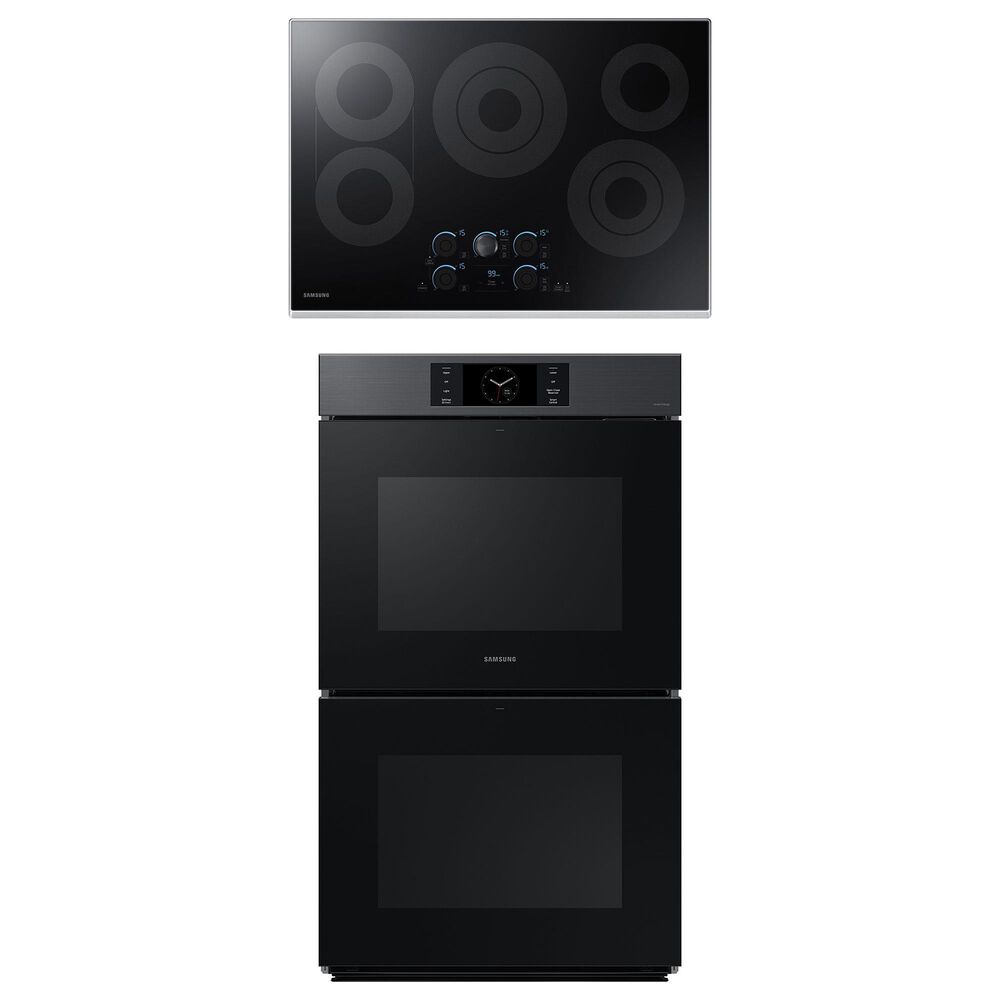 Samsung 2-Piece Kitchen Package with 30" Matte Black Steel Double Wall Oven and 30" Stainless Steel Smart Electric Cooktop, , large