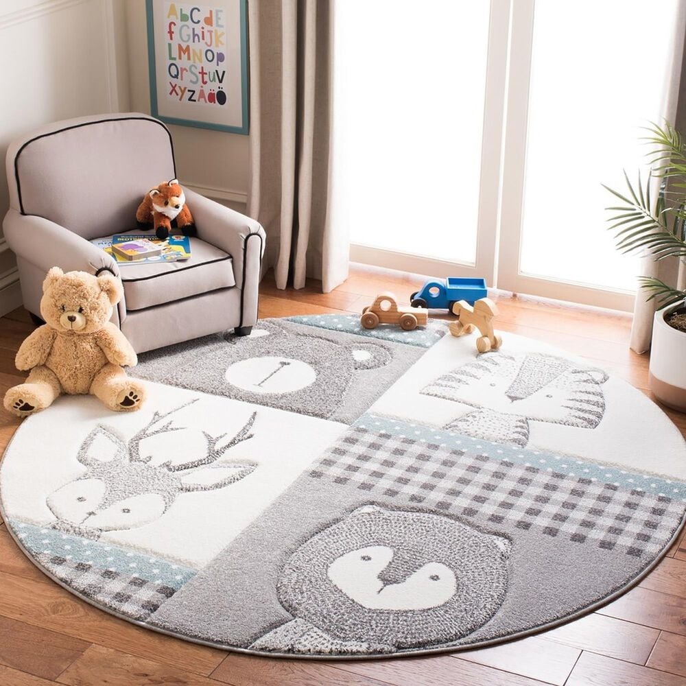 Safavieh Carousel 6&#39;7&quot; Round Grey and Ivory Kids  Area Rug, , large