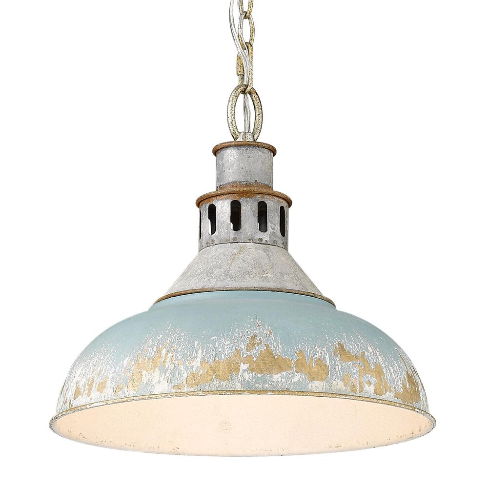 Golden Lighting Kinsley Large Pendant in Aged Galvanize Steel and Teal, , large
