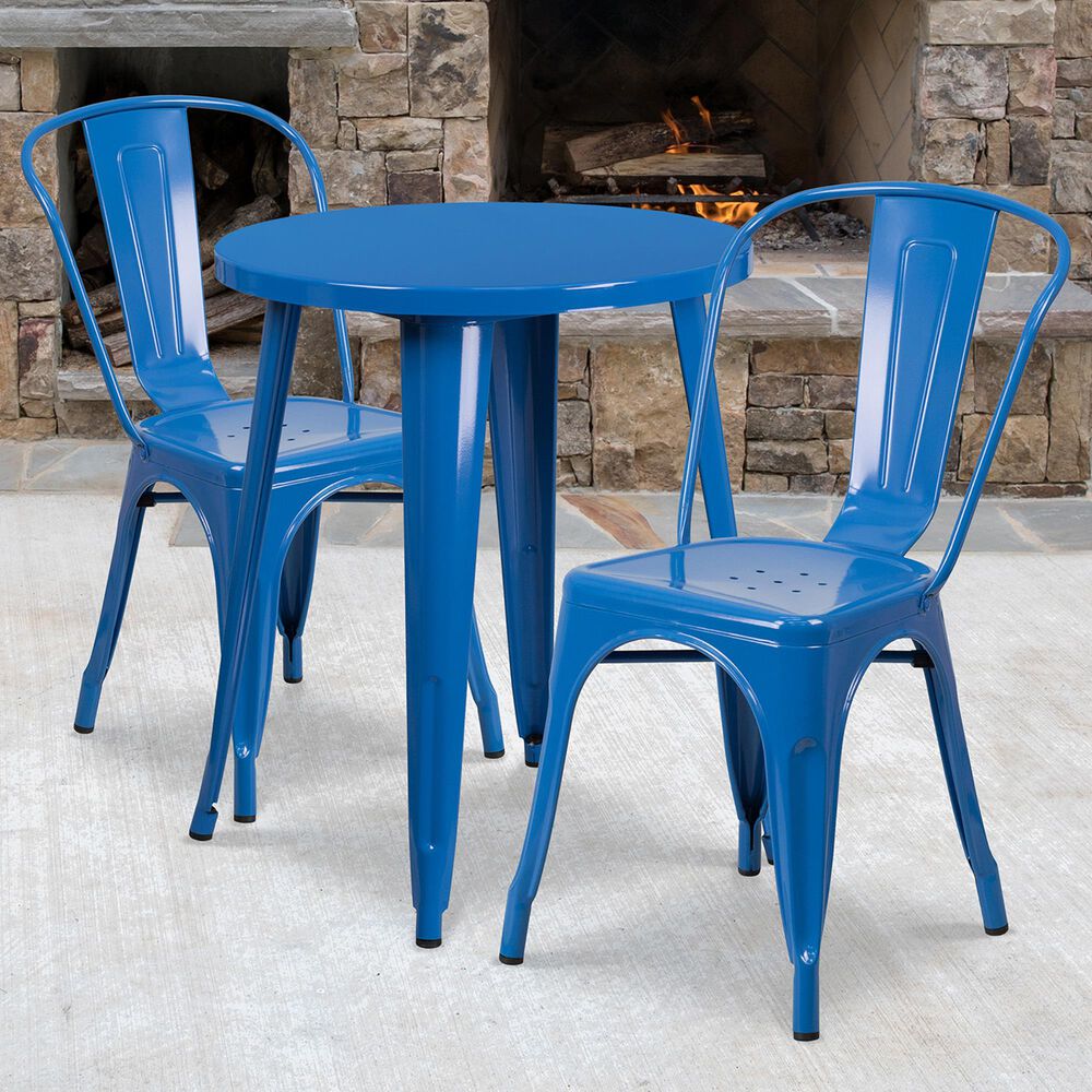 Flash Furniture 3-Piece Metal Bistro Table Set in Blue, , large