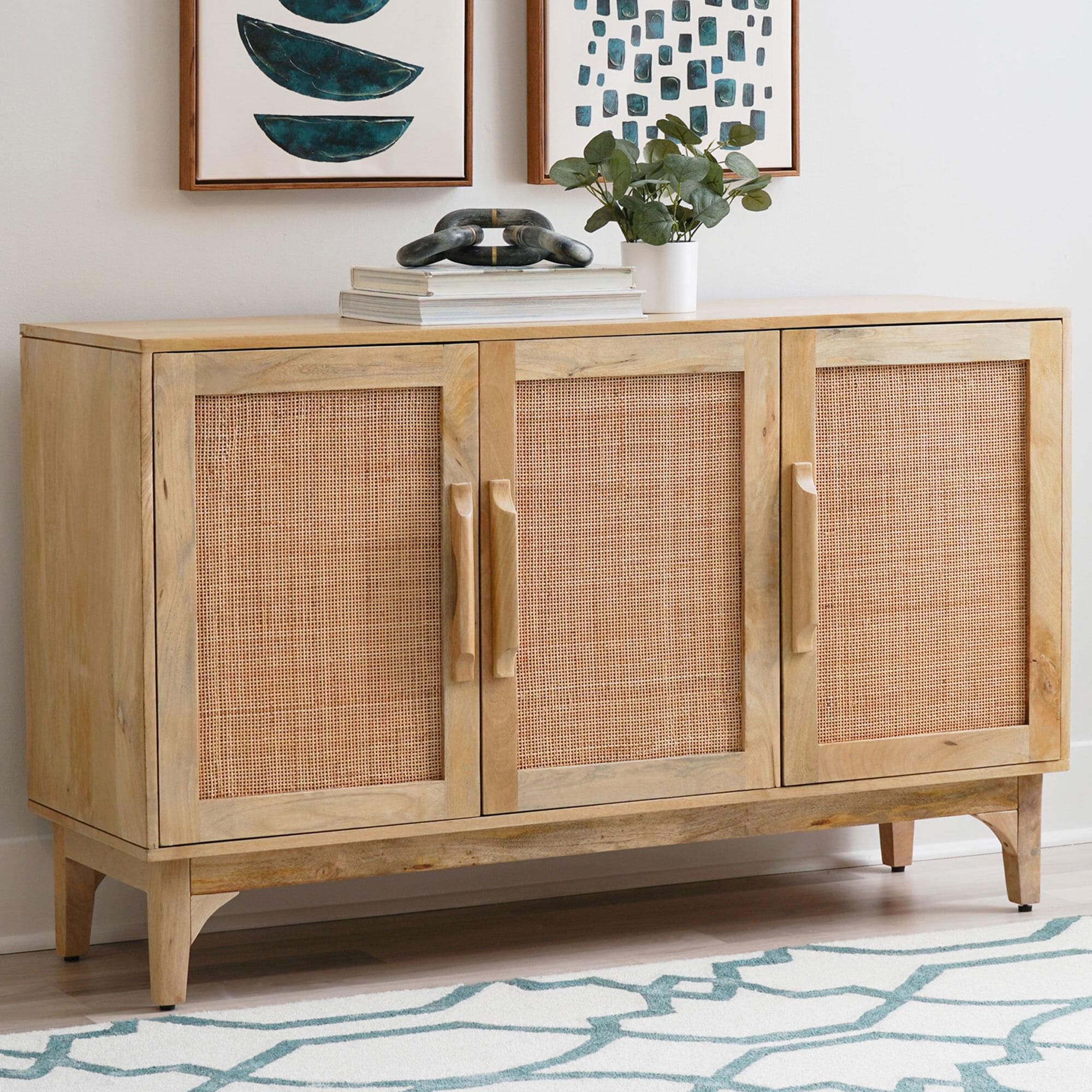 Linon Home Decor Janie 3-Door Cabinet in Natural