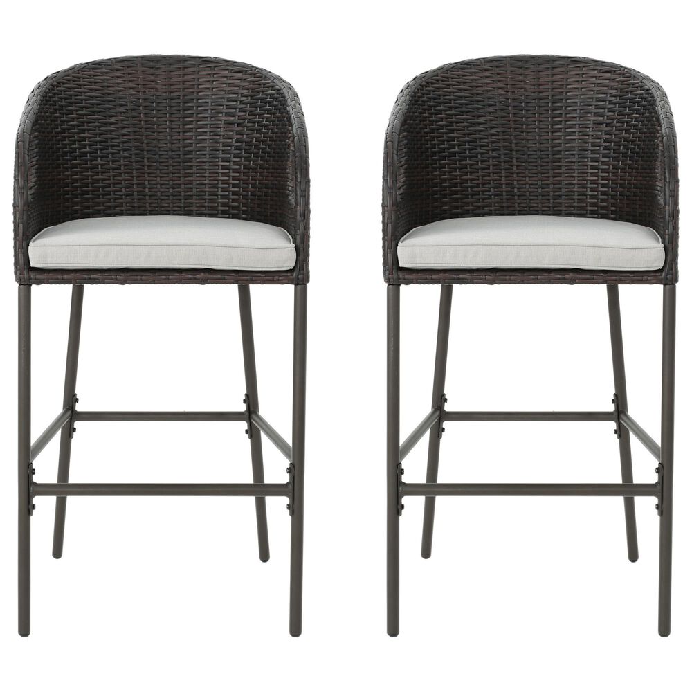 Hearth and Haven Outdoor Bar Stool with Waterproof Cushion in Multi-Brown &#40;Set of 2&#41;, , large