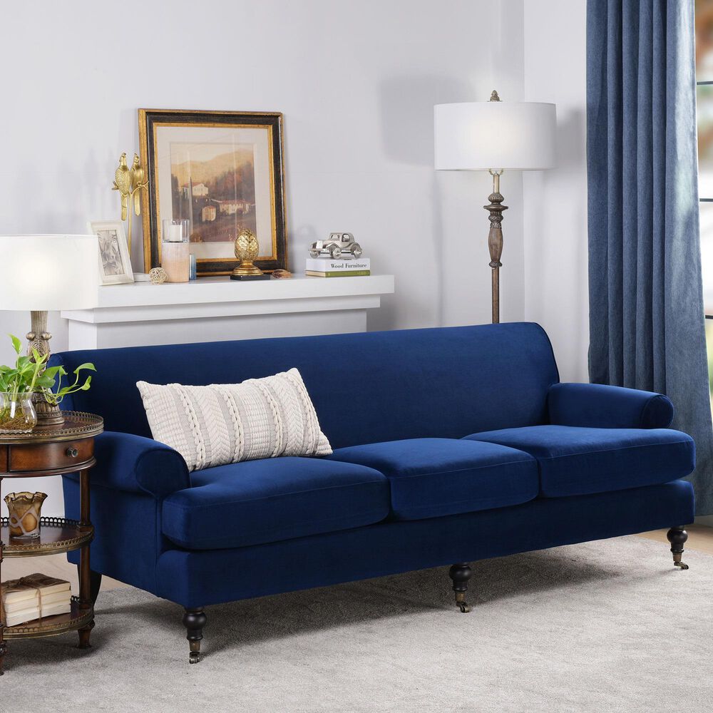 Jennifer Taylor Home Alana Lawson Stationary Sofa in Navy Blue Velvet, , large