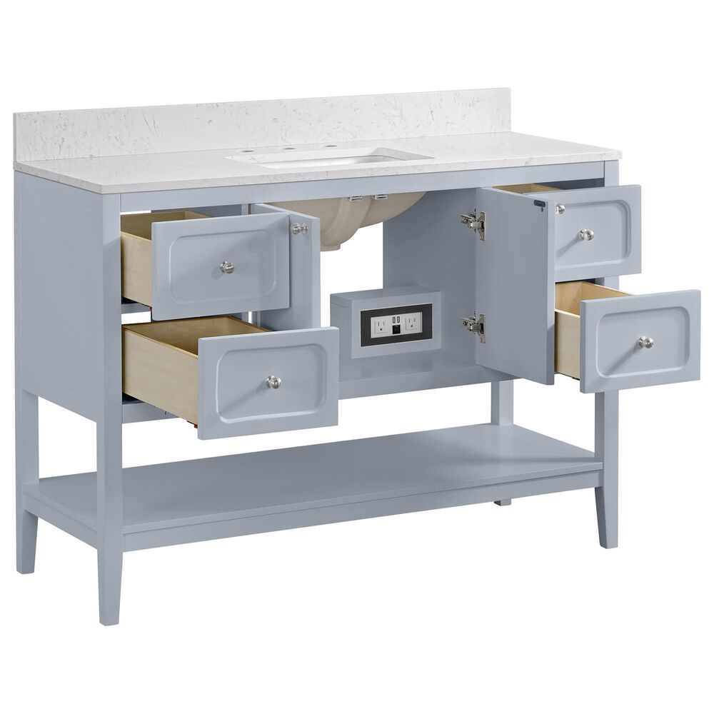 37B Ravello 48" Single Bathroom Vanity Cabinet in Soft Blue with Marble Top and Backsplash, , large