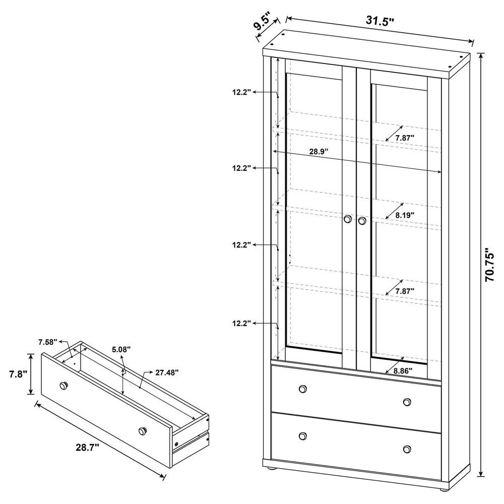 Coaster Hawthorne 4-Shelf Glass Door Tall Cabinet in White, , large
