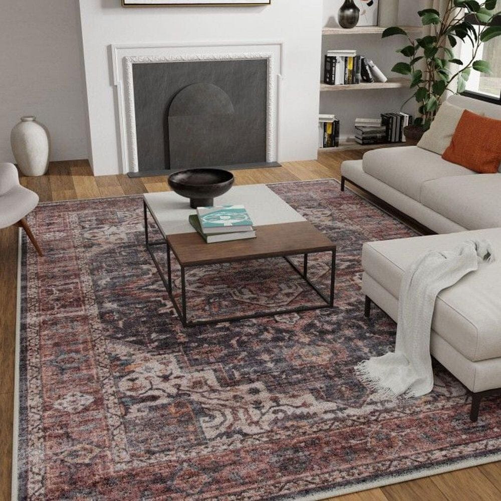 Central Oriental Rugease Velveteen Chantal Rust and Dark Grey 7&#39;6&quot; x 9&#39;6&quot; Area Rug, , large