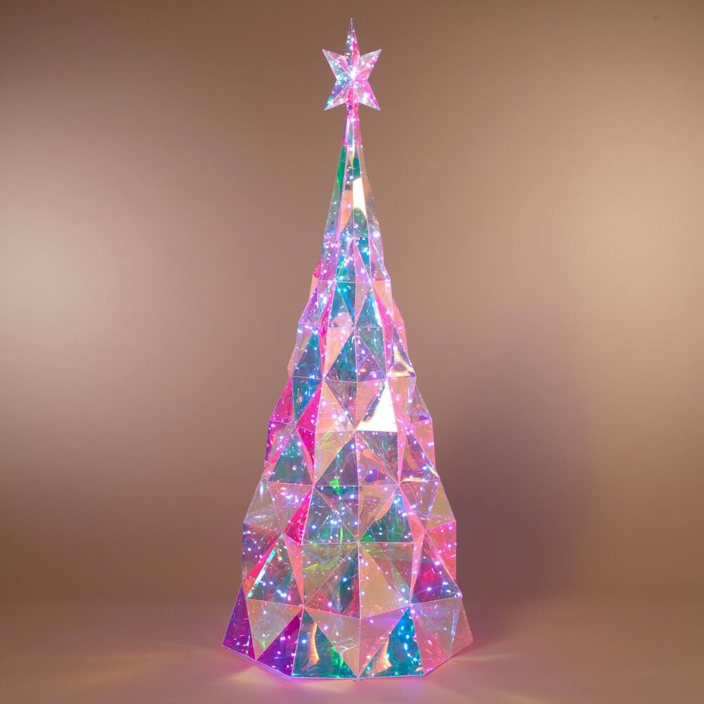 The Gerson Company USB Electric RGB Lighted Holographic Holiday Tree in White, , large