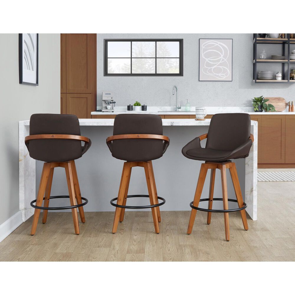 Lumisource Cosmo Swivel Counter Stool with Brown Cushion in Walnut and Black, , large